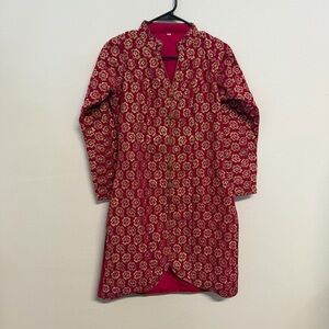 Hot Pink Gold Embroidered Girls Formal Dress with Dupatta